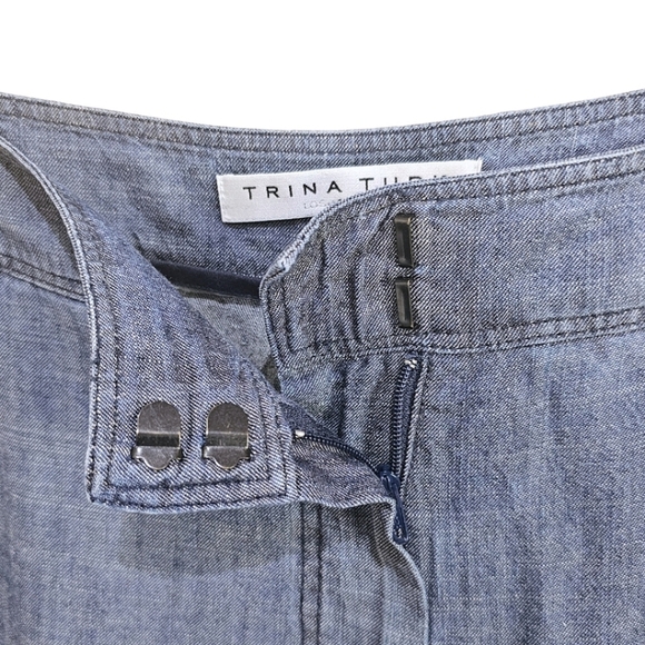 Trina Turk Filipe Denim Chambray Lyocell Linen Blend Frayed Hem Pants Size 6 - Picture 10 of 11